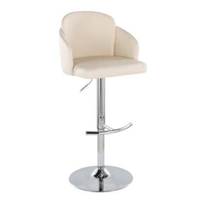 Dahlia - Contemporary Adjustable Barstool With Swivel With Rounded T Footrest (Set of 2) - Chrome / Cream