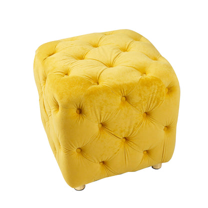 Modern Velvet Upholstered Ottoman, Exquisite Small End Table, Soft Foot Stool, Dressing Makeup Chair, Comfortable Seat For Living Room, Bedroom, Entrance - Yellow