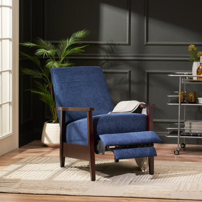 Wide Wood Hand Manual Club Recliner - Navy Blue