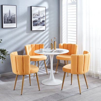 Modern Dining Chair (Set of 2) With Iron Tube Wood Color Legs, Shorthair Cushions And Comfortable Backrest, Suitable For Dining Room, Living Room, Cafe, Simple Structure - Yellow