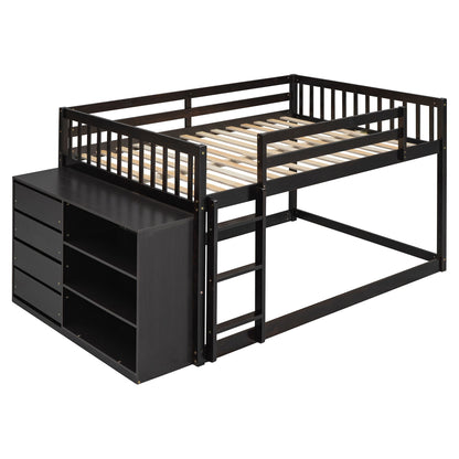 Full Over Full Bunk Bed With Storage Drawers And Shelves - Espresso
