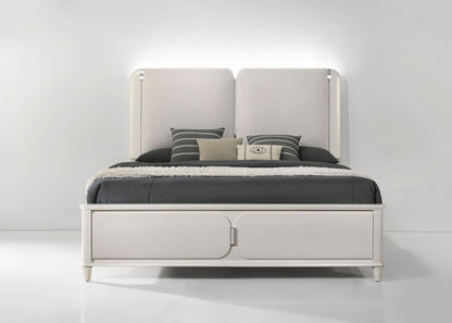 Laveda - Boucle Queen Bed With LED - Light Gray / White