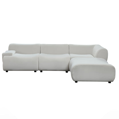 Strong Durable Fabric 4 Seat Sectional Sofa With High Density Sponge And Solid Wood Frame - White