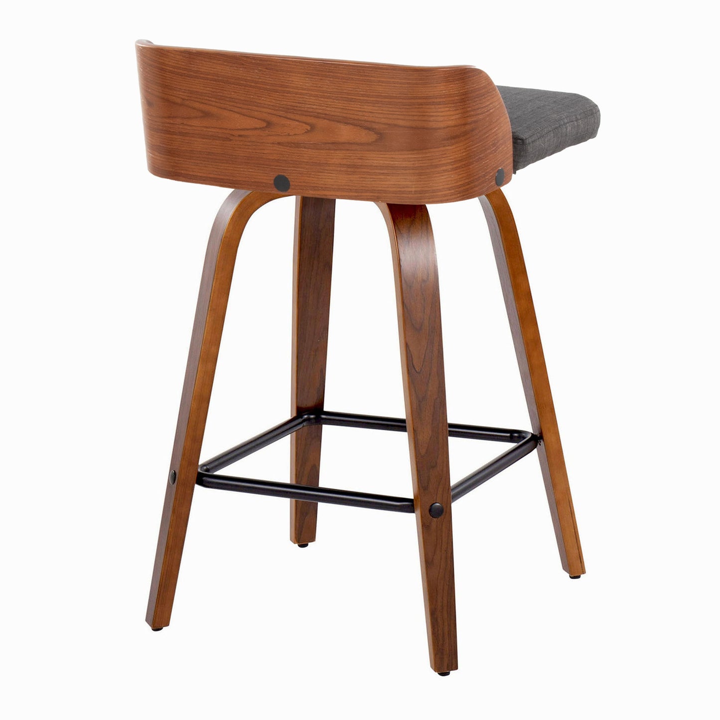 Maya - Mid-Century Modern Fixed Height Counter Stool With Swivel And Square Footrest (Set of 2) - Walnut / Charcoal