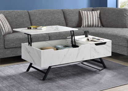 Throm - Faux Marble Grain Coffee Table With Lift Top - White