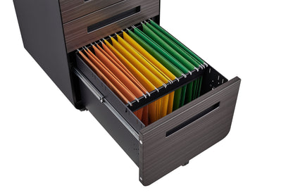 3 Drawer Mobile File Cabinet Under Desk Office, Simple Style Versatile Storage Cabinet, 5 Wheel Design Anti-Tilting Cold Rolled Steel Waterproof Moisture-Proof - Black