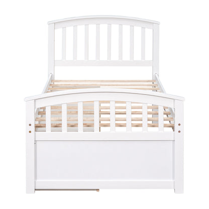 Twin Size Platform Storage Bed Solid Wood Bed With 6 Drawers - White