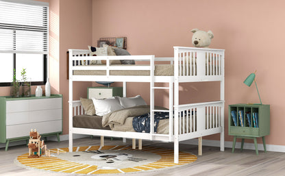 Full Over Full Bunk Bed With Ladder For Bedroom - White