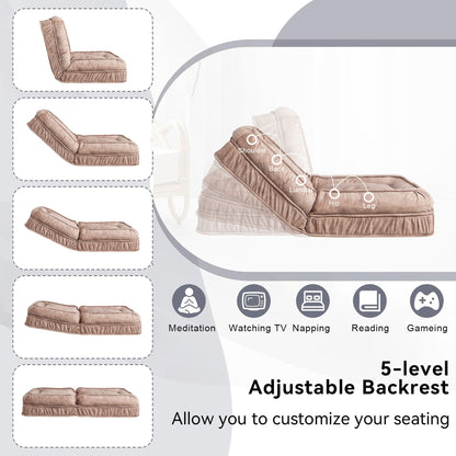 Upholstered Human Dog Bed And Pets - Bean Bag Floor Sofa With Massage Pillow, 5 Adjustable Positions & 2 Soft Pillows, Velvet With Foam And Iron Plastic Frame - Brown