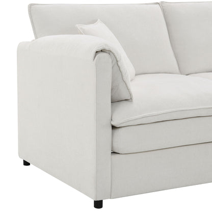 Chenille Modular Sectional Sofa, U Shaped Cloud Couch Set With Double Cushions, 6 Seat Sleeper Sofa Bed With Ottomans, Oversized Indoor Furniture - Cream