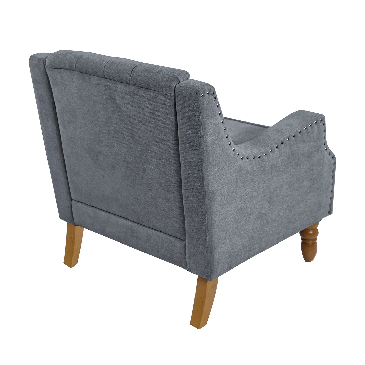 Accent Chair, Living Room Chair, Footrest Chair Set With Vintage Brass Studs, Button Tufted Upholstered Armchair For Living Room, Comfy Reading Chair For Bedroom, Reception Room - Gray