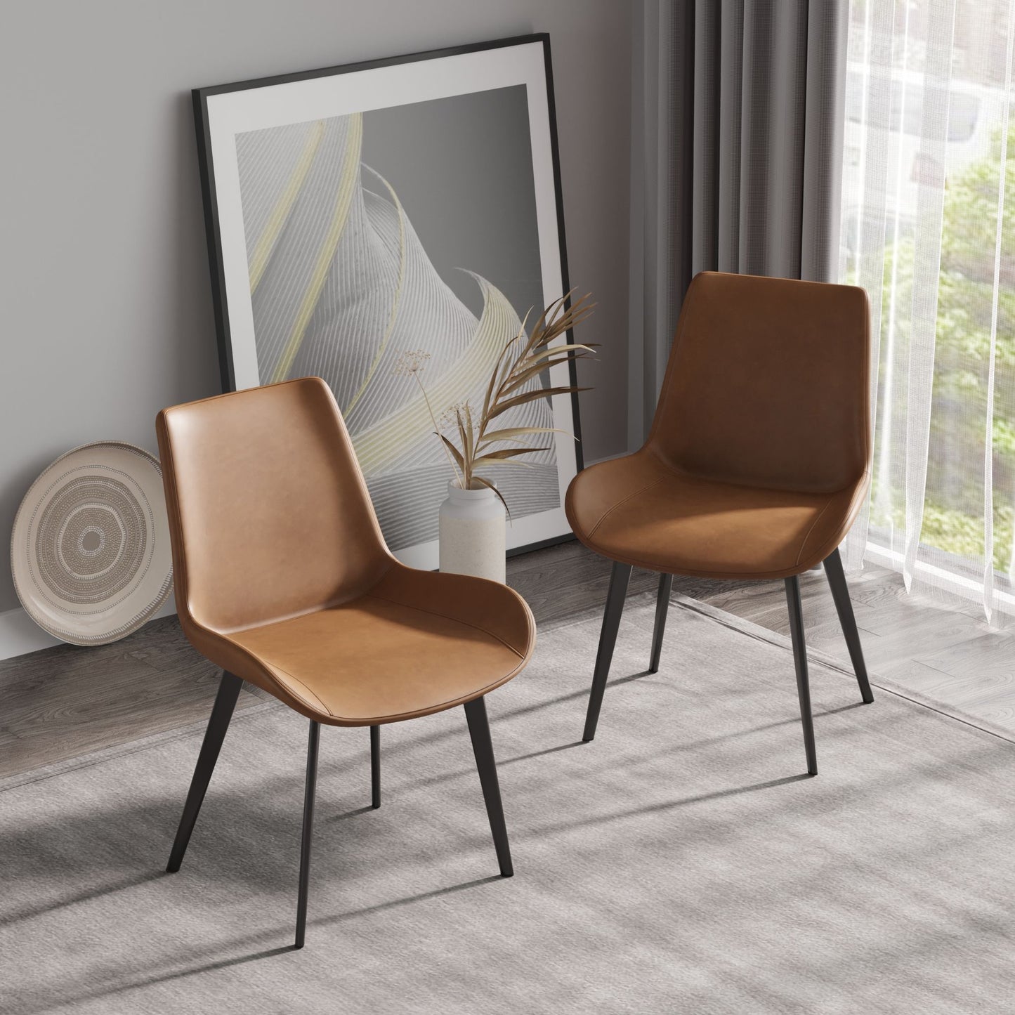 Modern Dining Chair Living Room Metal Leg Dining Chair (Set of 2) - Brown