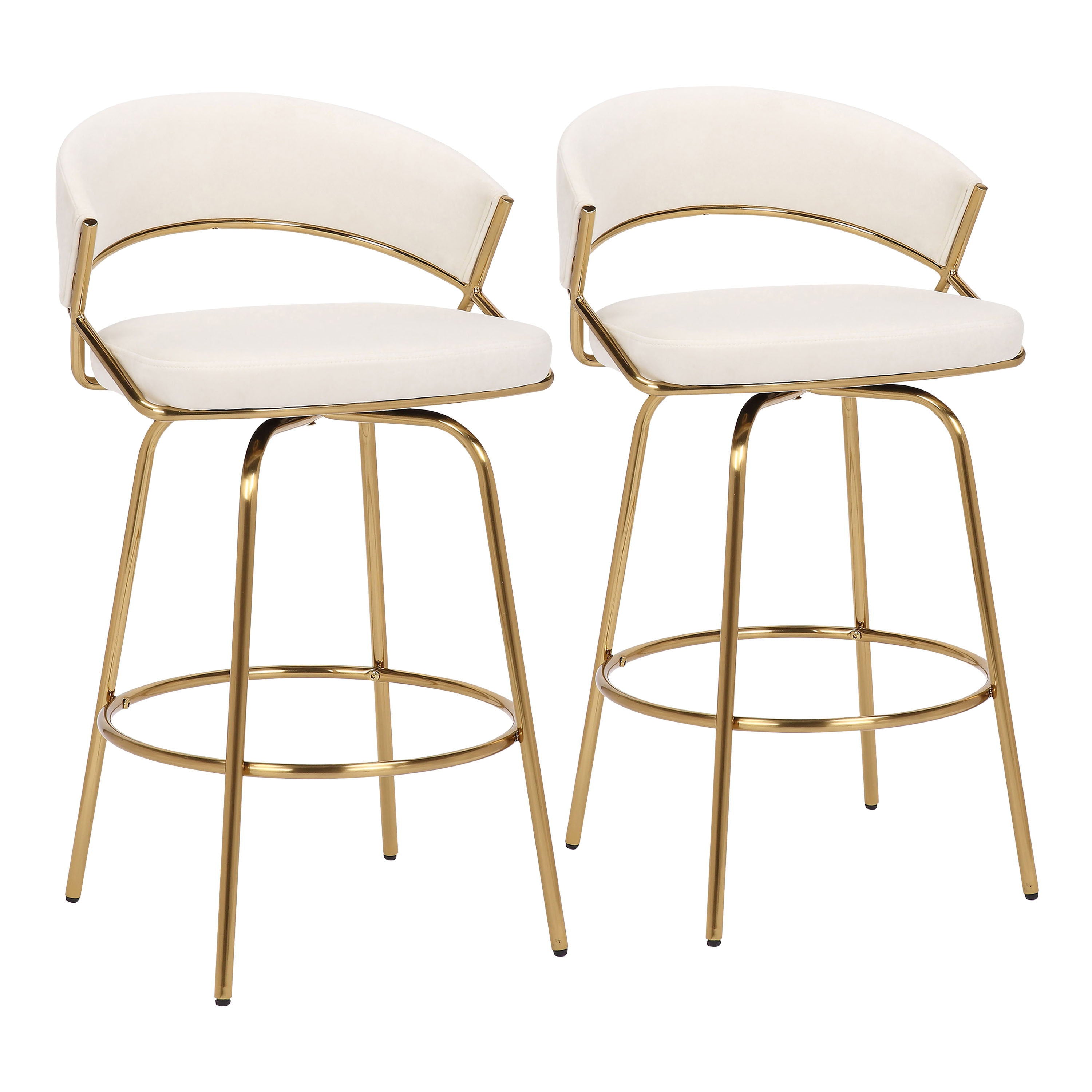 Jie - Glam Fixed Height Counter Stool (Set of 2) - Gold / Cream