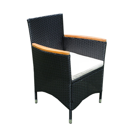 7 Piece Outdoor Patio Wicker Dining Set Patio Wicker Furniture Dining Set - Black / Cream