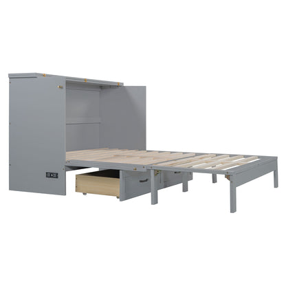 Queen Size Murphy Bed With Large Drawers - Gray