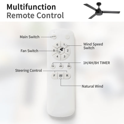 52" Outdoor Ceiling Fan Without Light, 3 Abs Blades Farmhouse Ceiling Fan With Remote Control 6-Speed Reversible Dc Motor For Living Room, Bedroom, Kitchen - Black