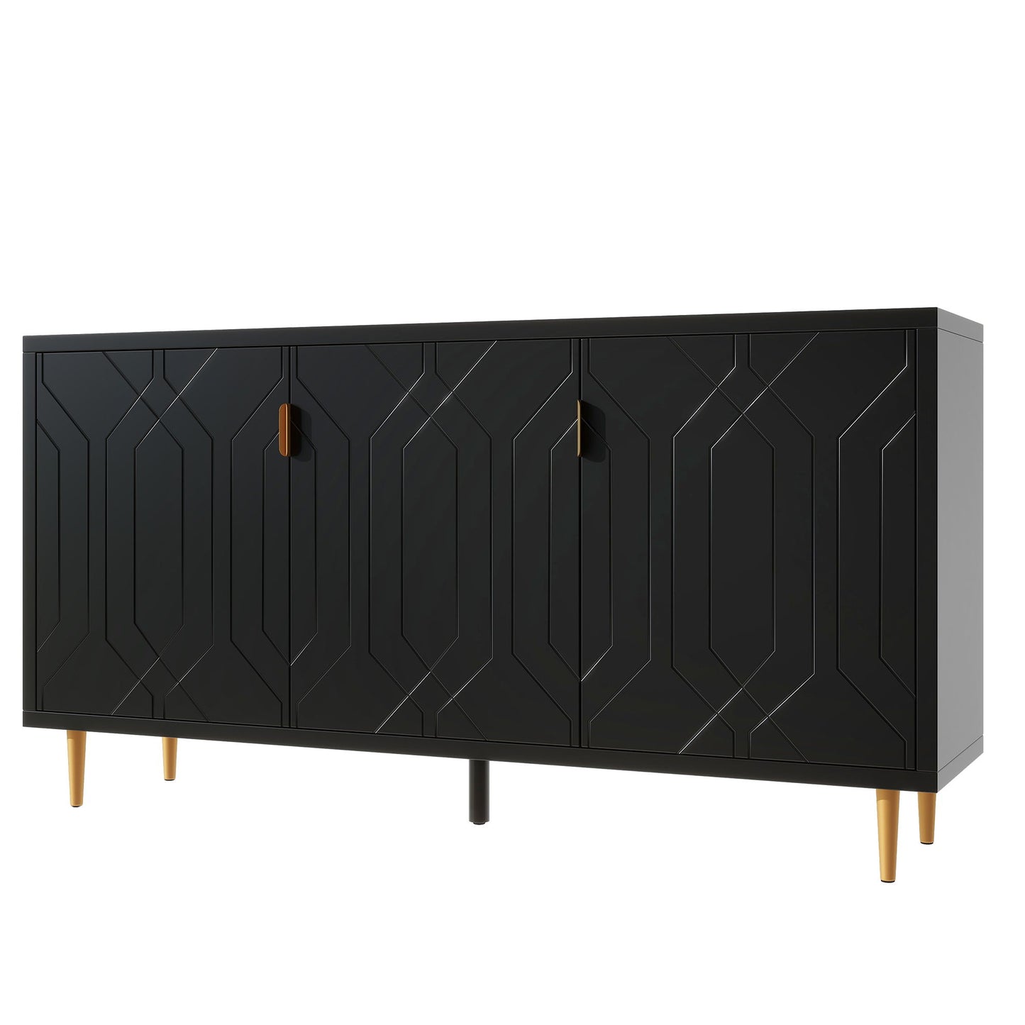 Modern TV Stand With 3 Doors And Adjustable Shelves For Living Room, Fits TVs Up To 70" - Black