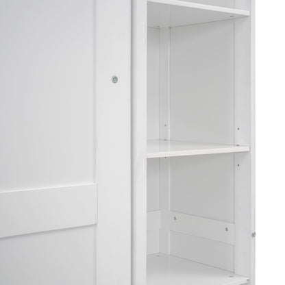 Full Size Murphy Wall Bed With Shelves And LED Lights - White