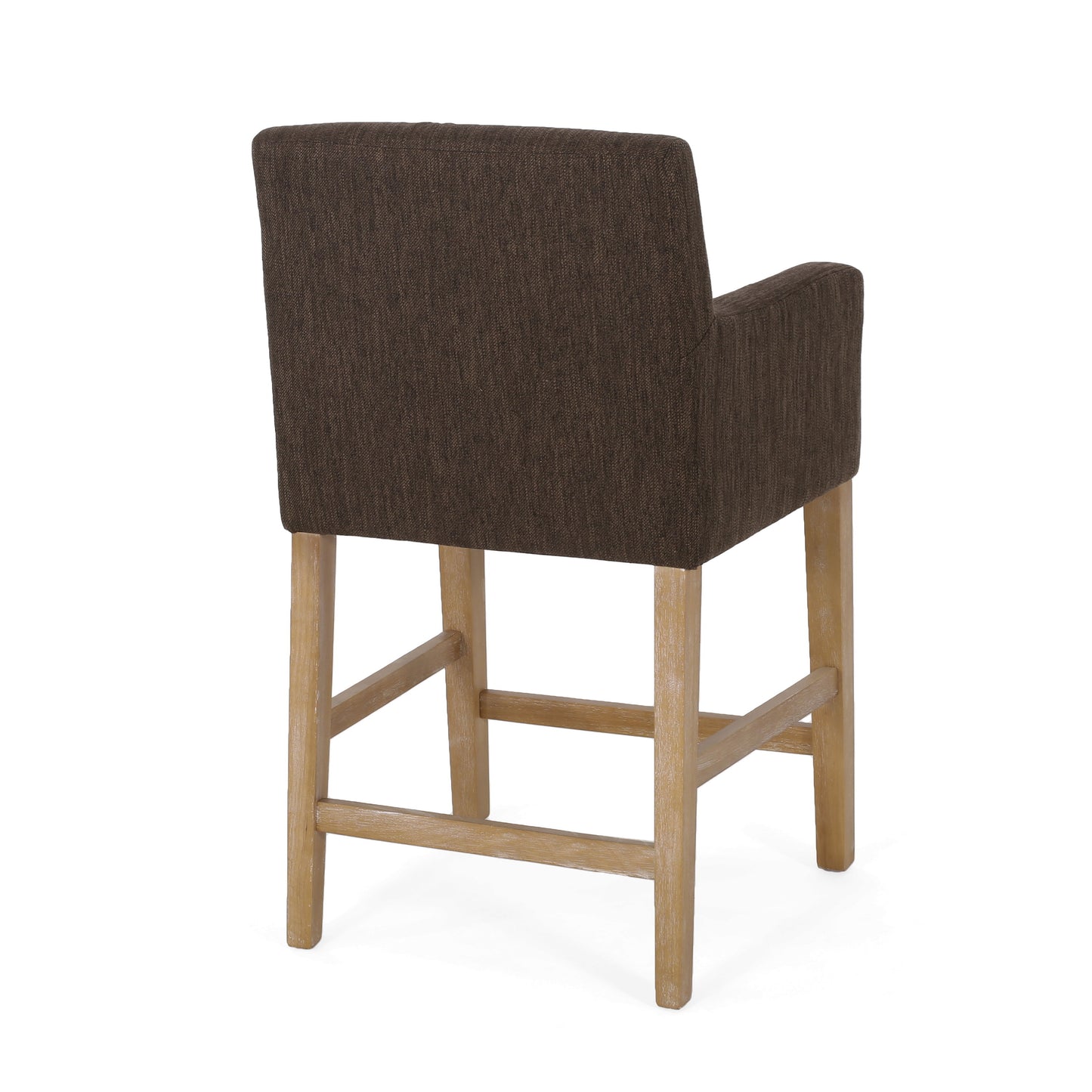 Charmed Upholstered Counter Stool With H Frame Base And Round Arms - Brown