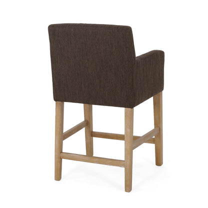 Charmed Upholstered Counter Stool With H Frame Base And Round Arms - Brown