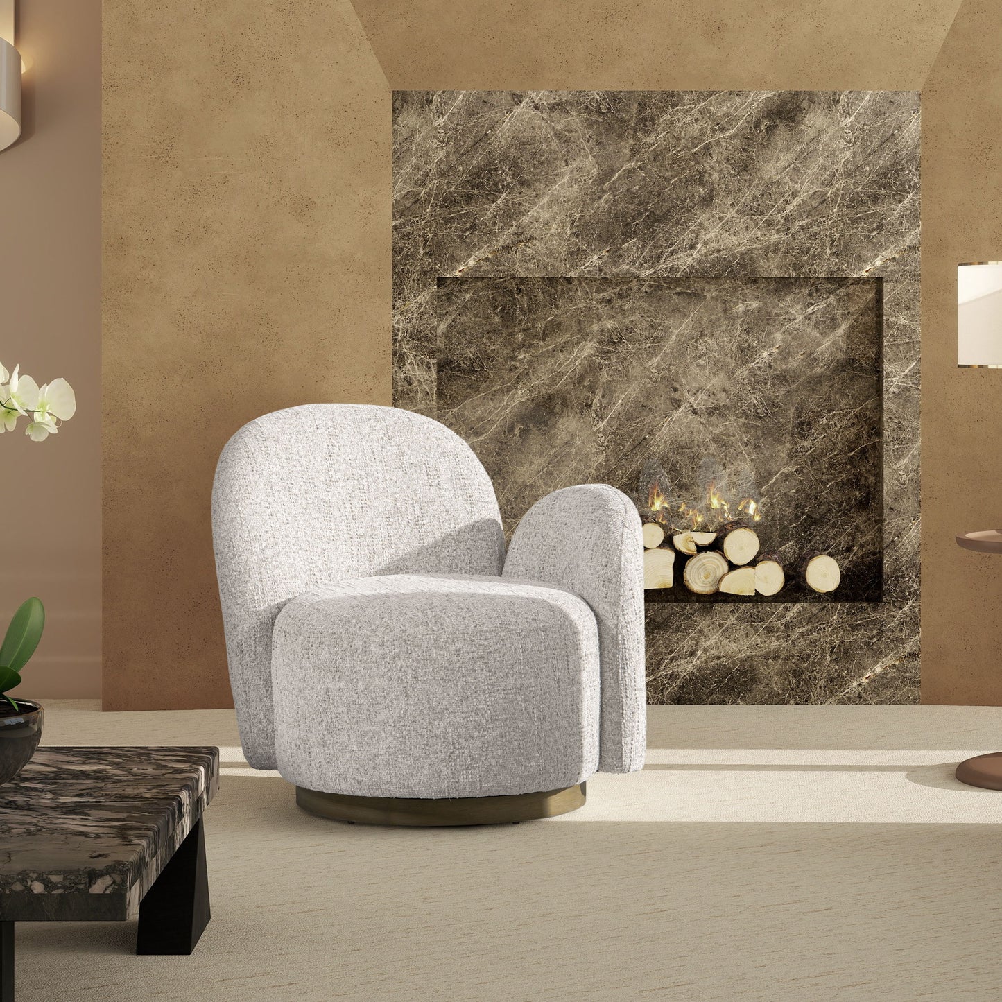 Duo - RAF One-Arm Swivel Accent Chair - Multi Greige Beige