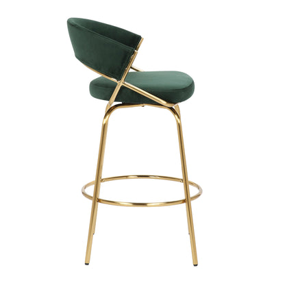 Jie - Glam Fixed Height Counter Stool (Set of 2) - Gold / Green