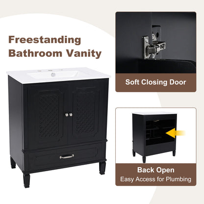 Vintage Style 30" Bathroom Vanity With Sink, Multi Functional Storage, Soft Closing Door - Black
