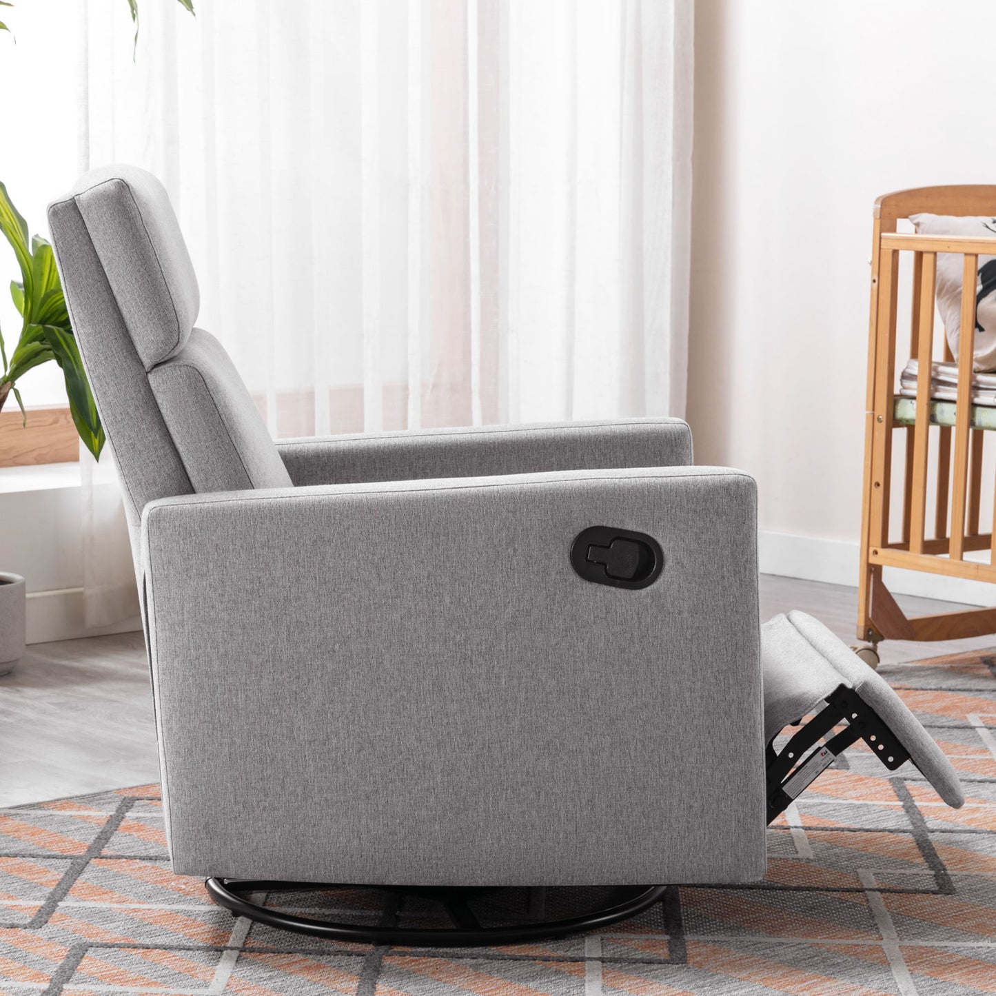 Modern Upholstered Rocker Nursery Chair Plush Seating Glider Swivel Recliner Chair - Gray