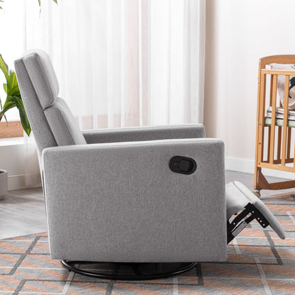 Modern Upholstered Rocker Nursery Chair Plush Seating Glider Swivel Recliner Chair - Gray