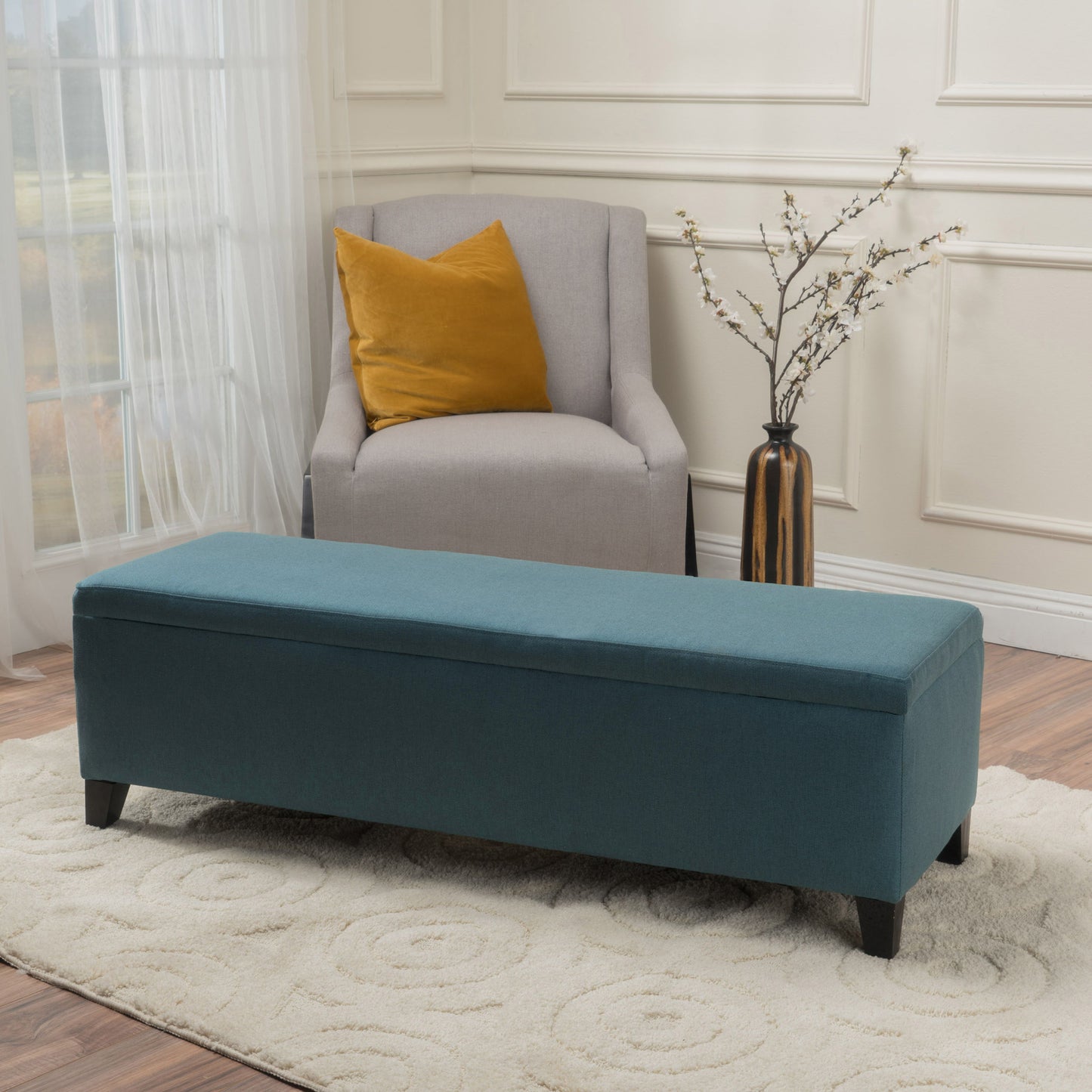 Storage Ottoman Bench With Polyester Upholstery And Wood Frame - Teal