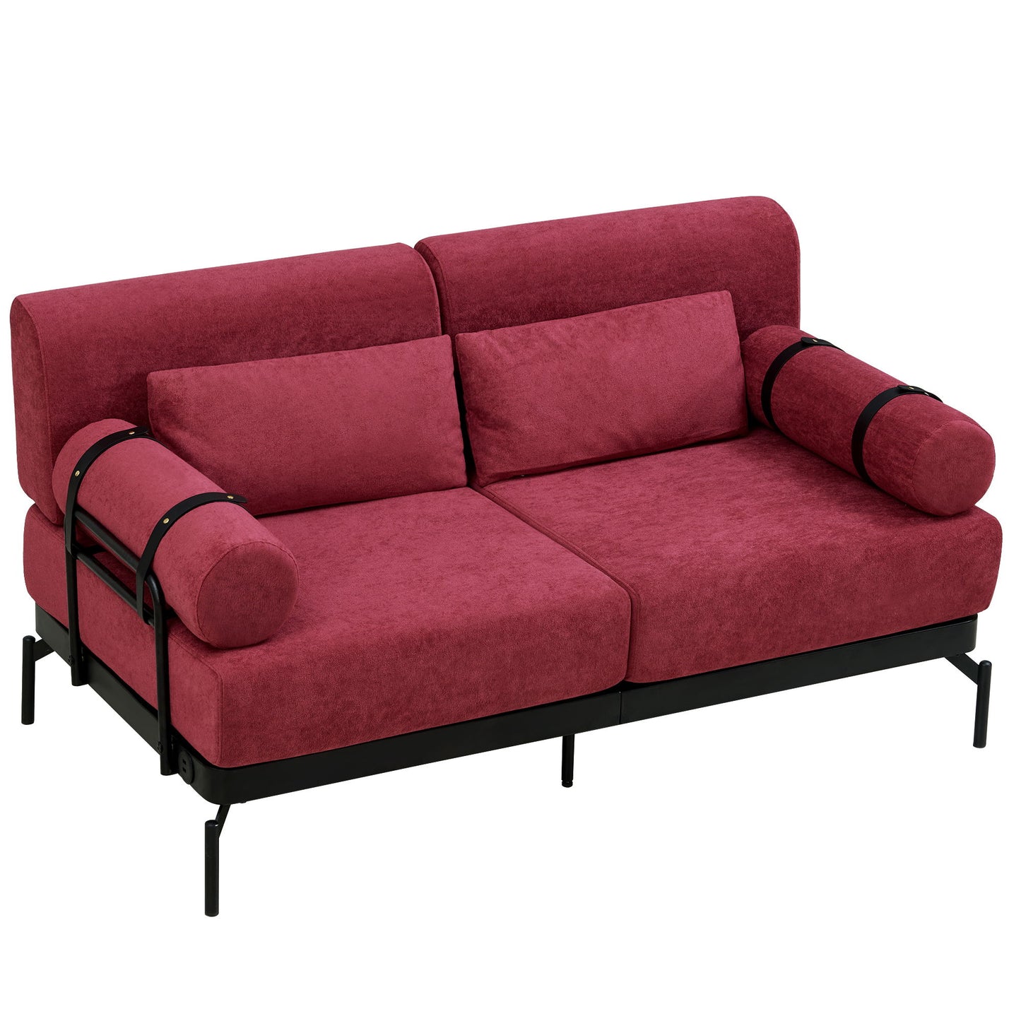 Modern Loveseat Sofa 59" Sofa Couch 2 Seater With USB Ports, Unique Cylindrical Armrests - Red