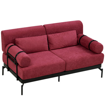 Modern Loveseat Sofa 59" Sofa Couch 2 Seater With USB Ports, Unique Cylindrical Armrests - Red