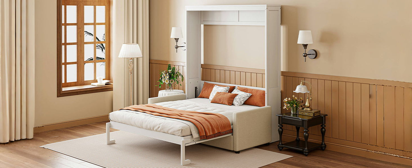 Full Size Murphy Wall Bed With Cushion - White