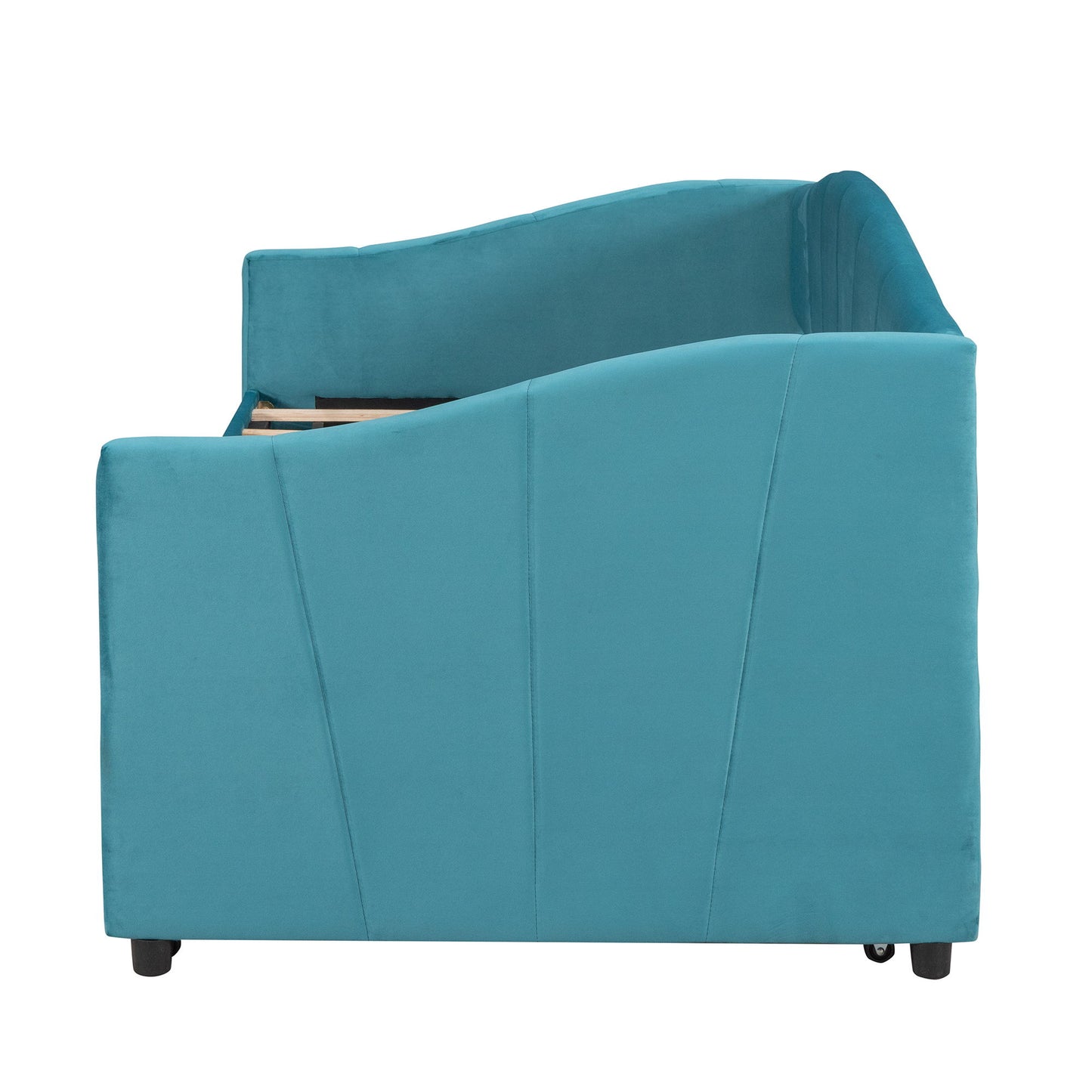 Twin Size Upholstered Daybed Sofa Bed With Trundle And Slat - Blue