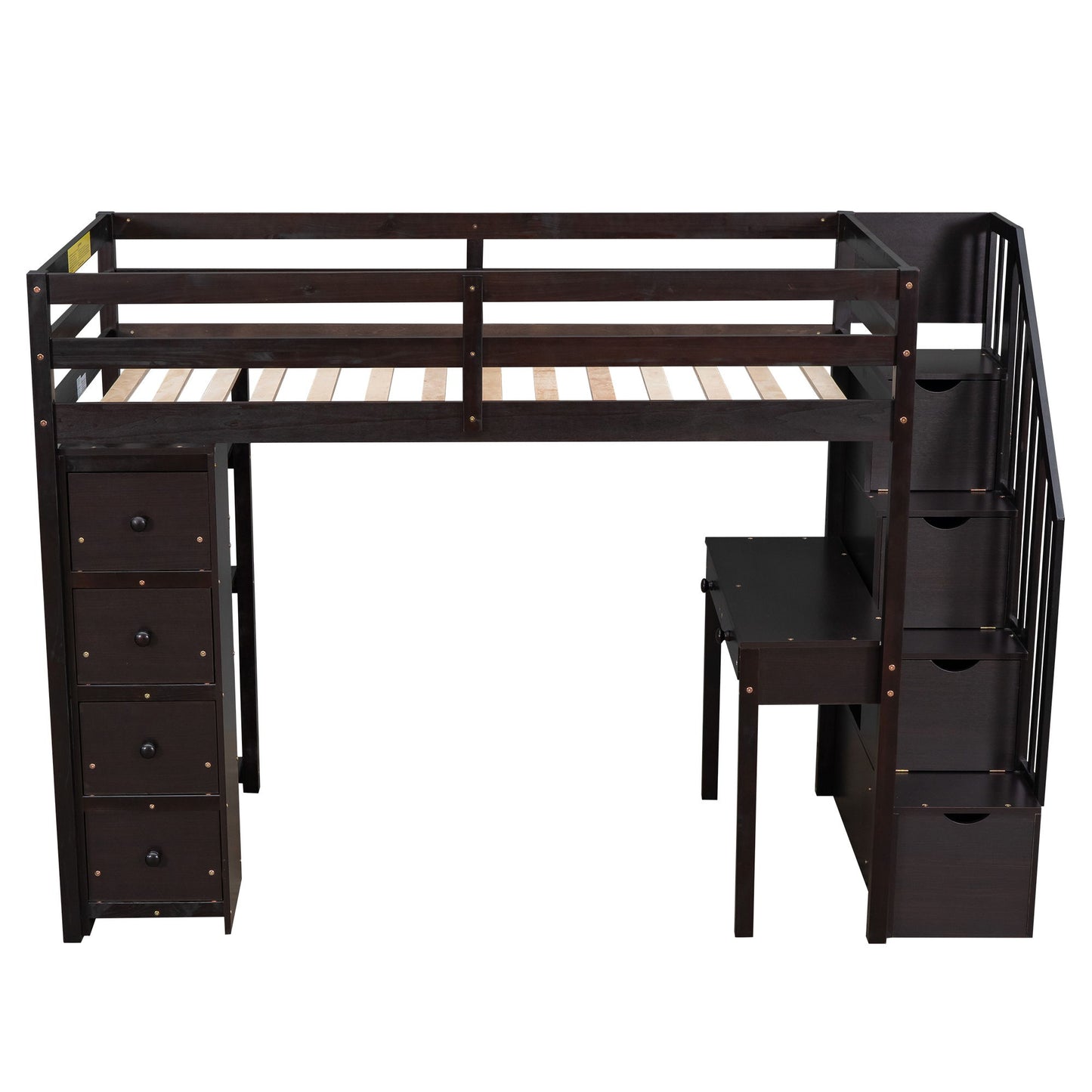 Twin Size Loft Bed With Storage Drawers, Desk And Stairs With Shelves - Espresso