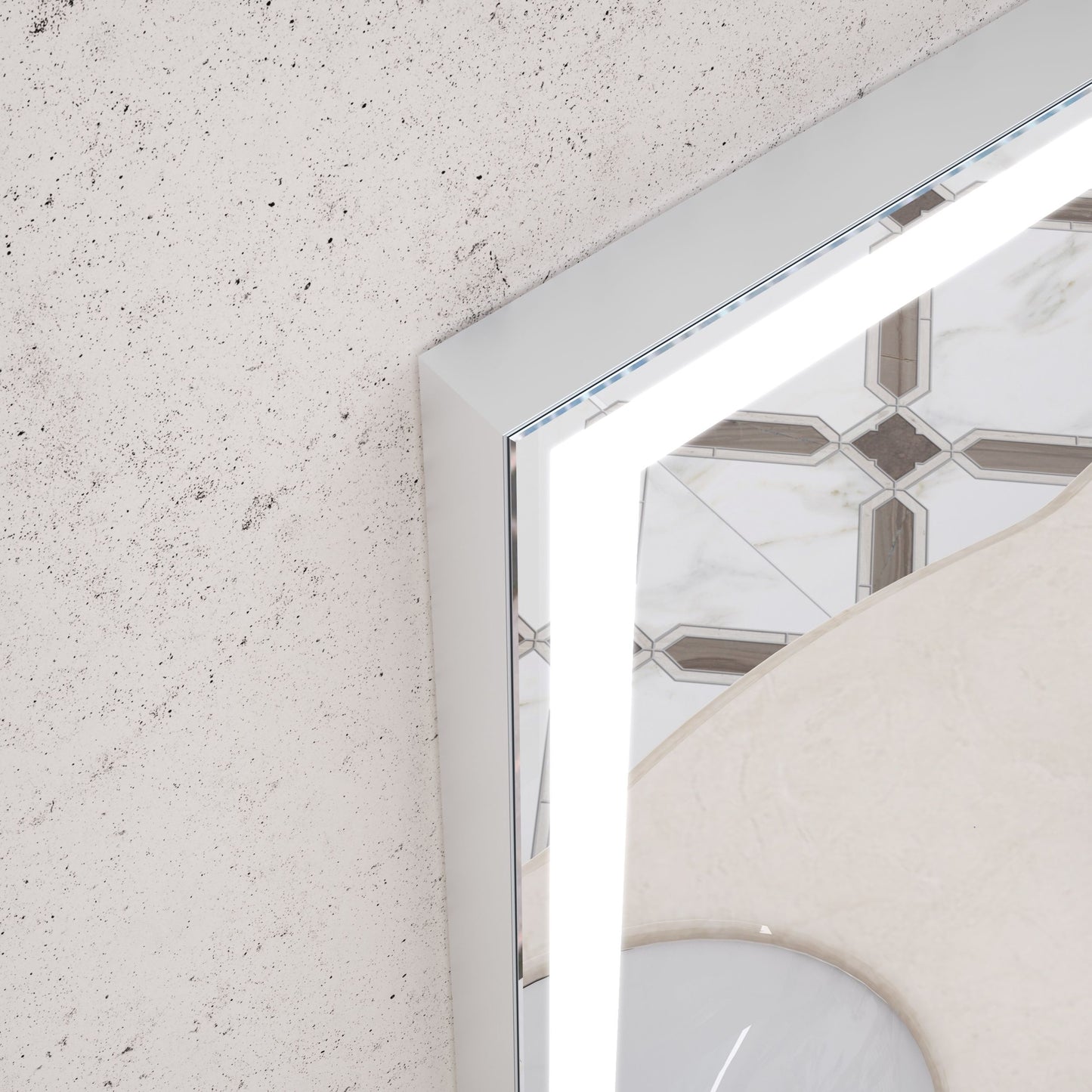 LED Bathroom Vanity Mirror Wall Mounted, Adjustable White / Warm / Natural Lights Anti-Fog Touch Switch With Memory Modern Smart Large Bathroom Mirrors - Silver
