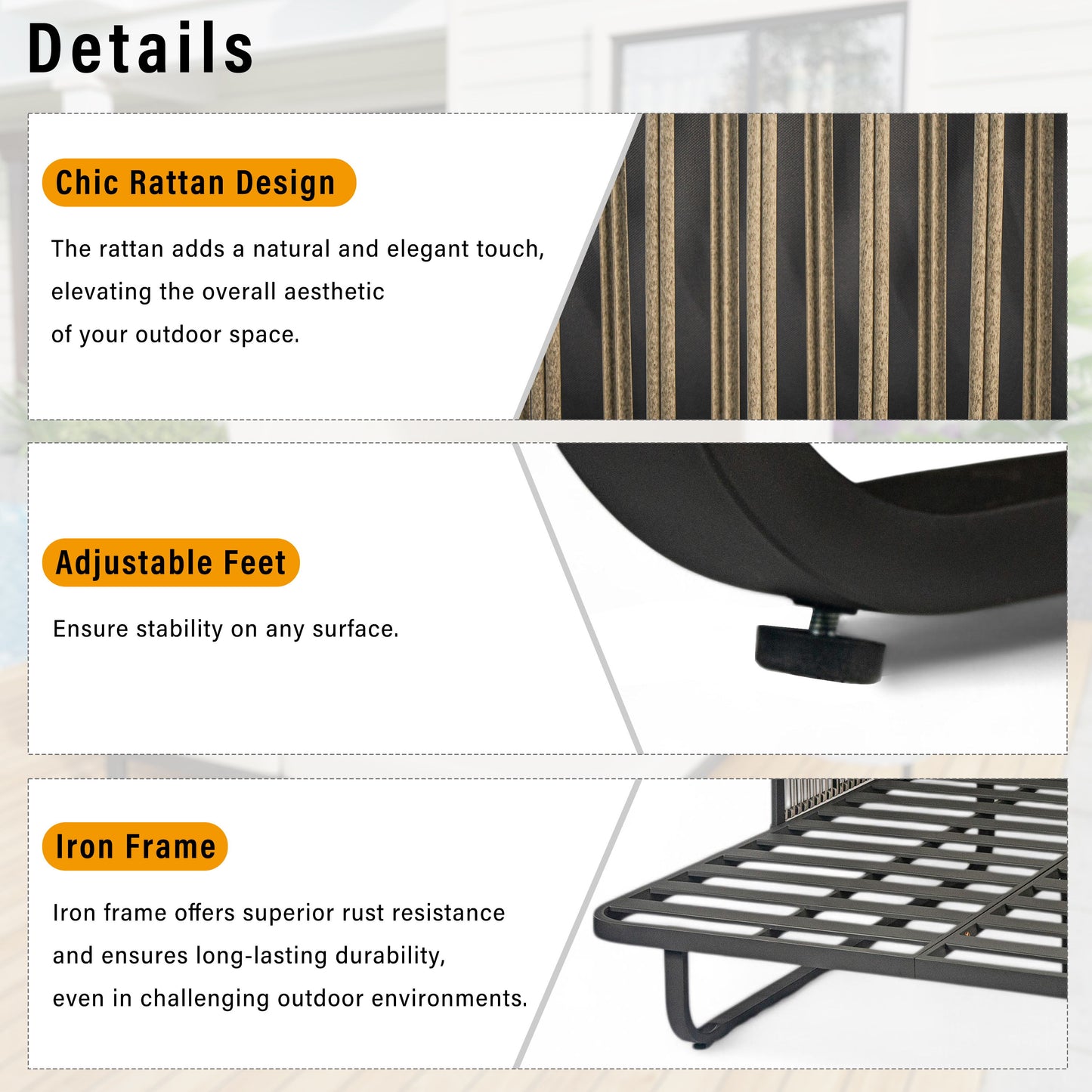 Outdoor Patio Daybed Rattan Daybed Outdoor Sunbed With Detachable Pillows For Patio, Backyard, Pool - Gray