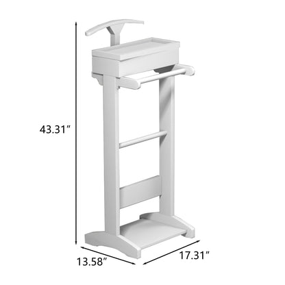 Portable Garment Rack, Clothes Valet Stand With Storage Organizer - White