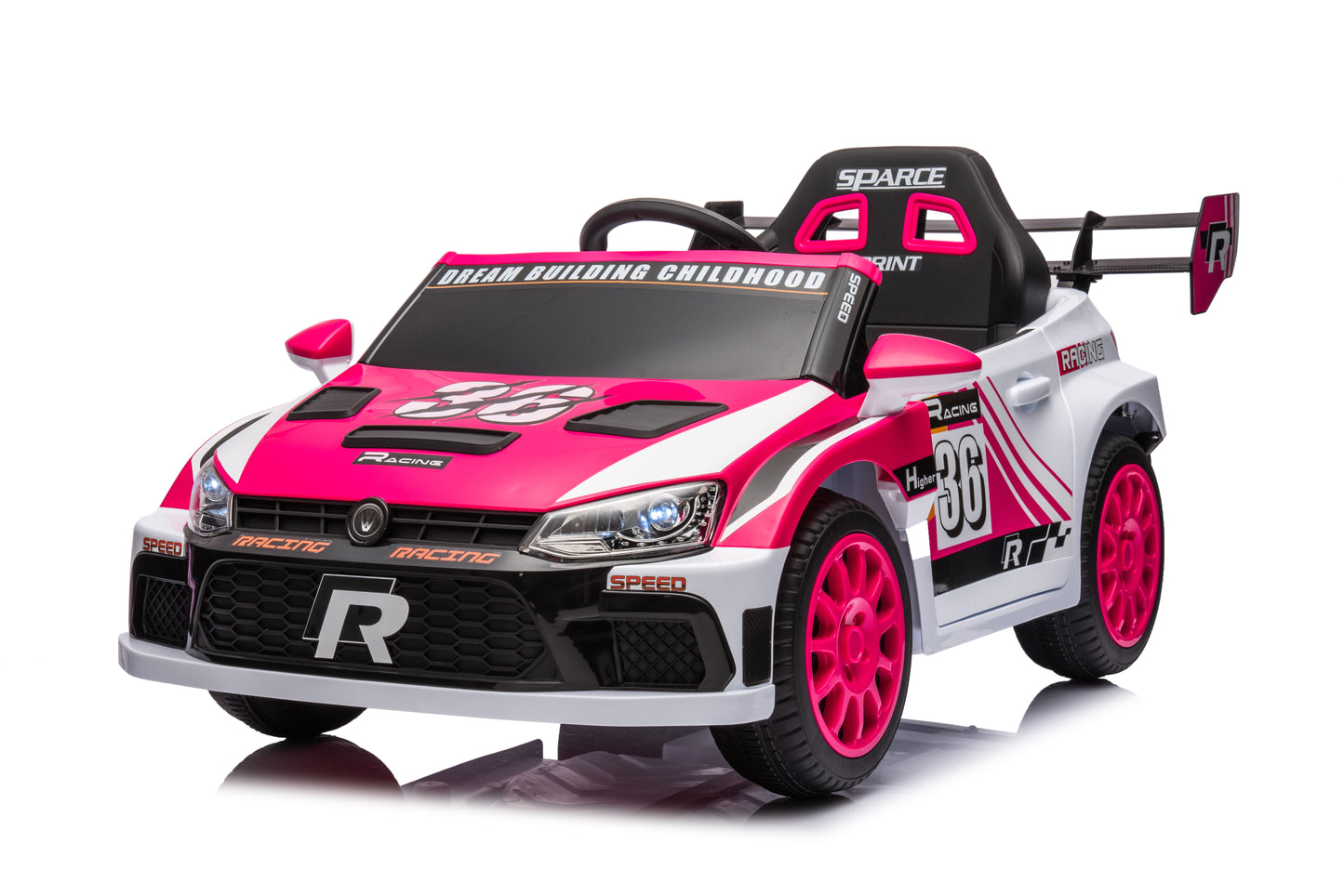 12V4A 20W*2 One Button Start, Forward And Backward, High And Low Speed, Music, Front Light, Power Display, Two Doors Can Open, 2.4G R / C, Seat Belt Four Wheel Absorber Kids Ride On Car - Pink