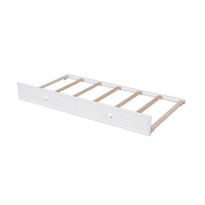 Twin Over Full Bunk Bed With Twin Size Trundle, Storage And Guard Rail For Bedroom - White