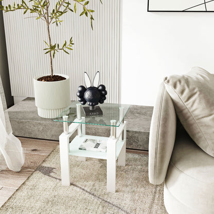 Modern Tempered Glass Tea Table, End Square Table For Living Room - Transparent / White