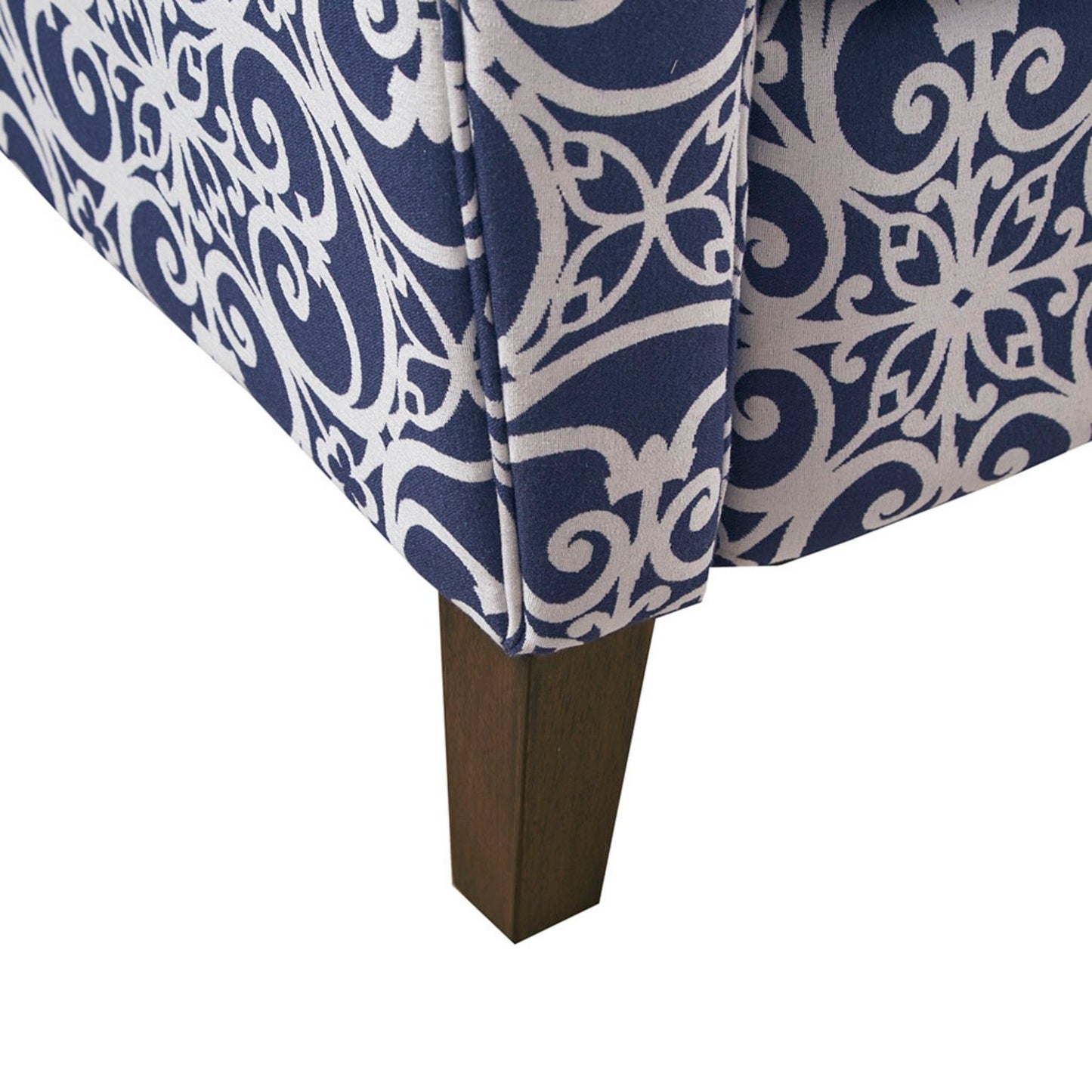 Push Back Recliner Chair With Fretwork Pattern And Solid Wood Legs - Multicolor