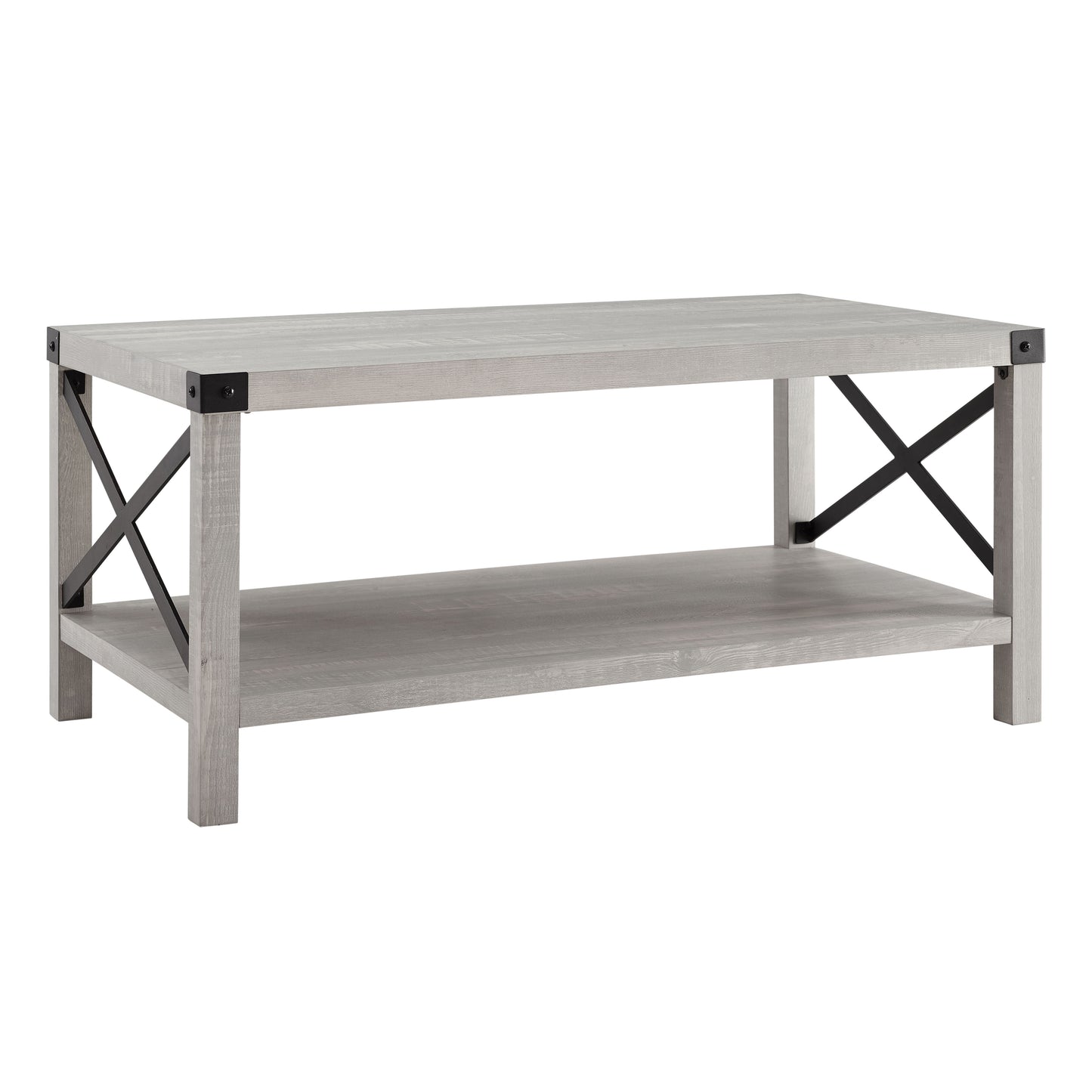 Farmhouse Metal X Coffee Table With Lower Shelf - Stone Gray