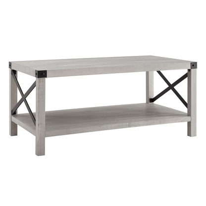 Farmhouse Metal X Coffee Table With Lower Shelf - Stone Gray
