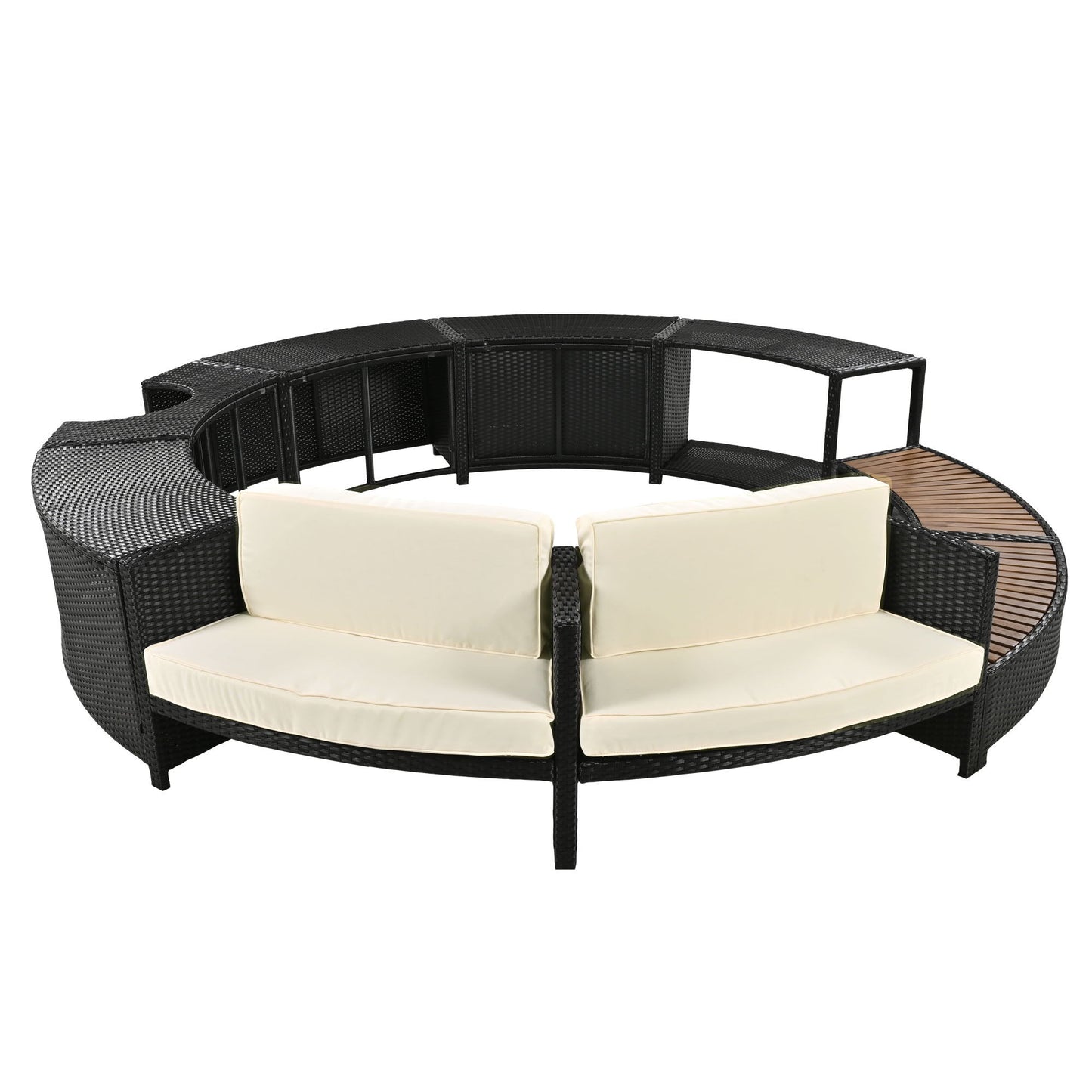 Spa Surround Spa Frame Patio Rattan Sofa Set With Storage Spaces, Mini Sofa And Comfortable Cushion For Patio, Backyard - Beige
