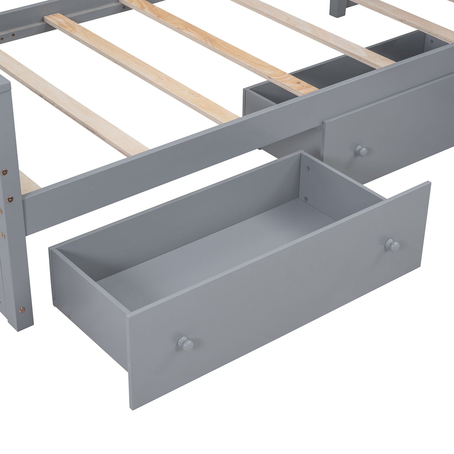 Twin Loft And Platform Bed With 7 Drawers And Full Guardrails, Modern L Shaped Space Saving - Gray
