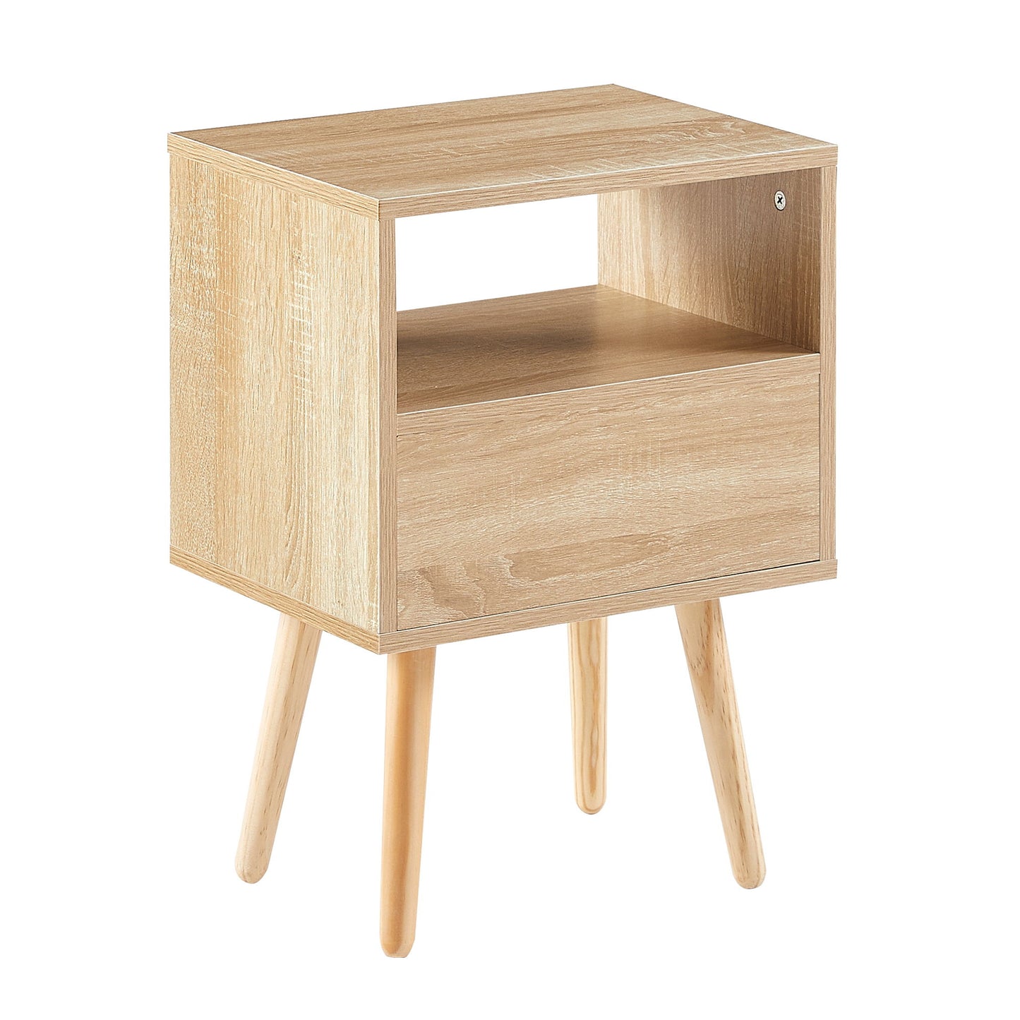 15.75" Rattan End Table With Drawer And Solid Wood Legs, Modern Nightstand, Side Table For Living Room, Bedroom - Natural