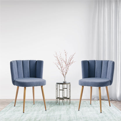 Modern Haze Dining Chair With Iron Tube Wood Legs, Shorthair Cushions And Comfortable Backrest, Suitable For Dining Room, Living Room, Cafe, Simple Structure (Set of 2) - Blue