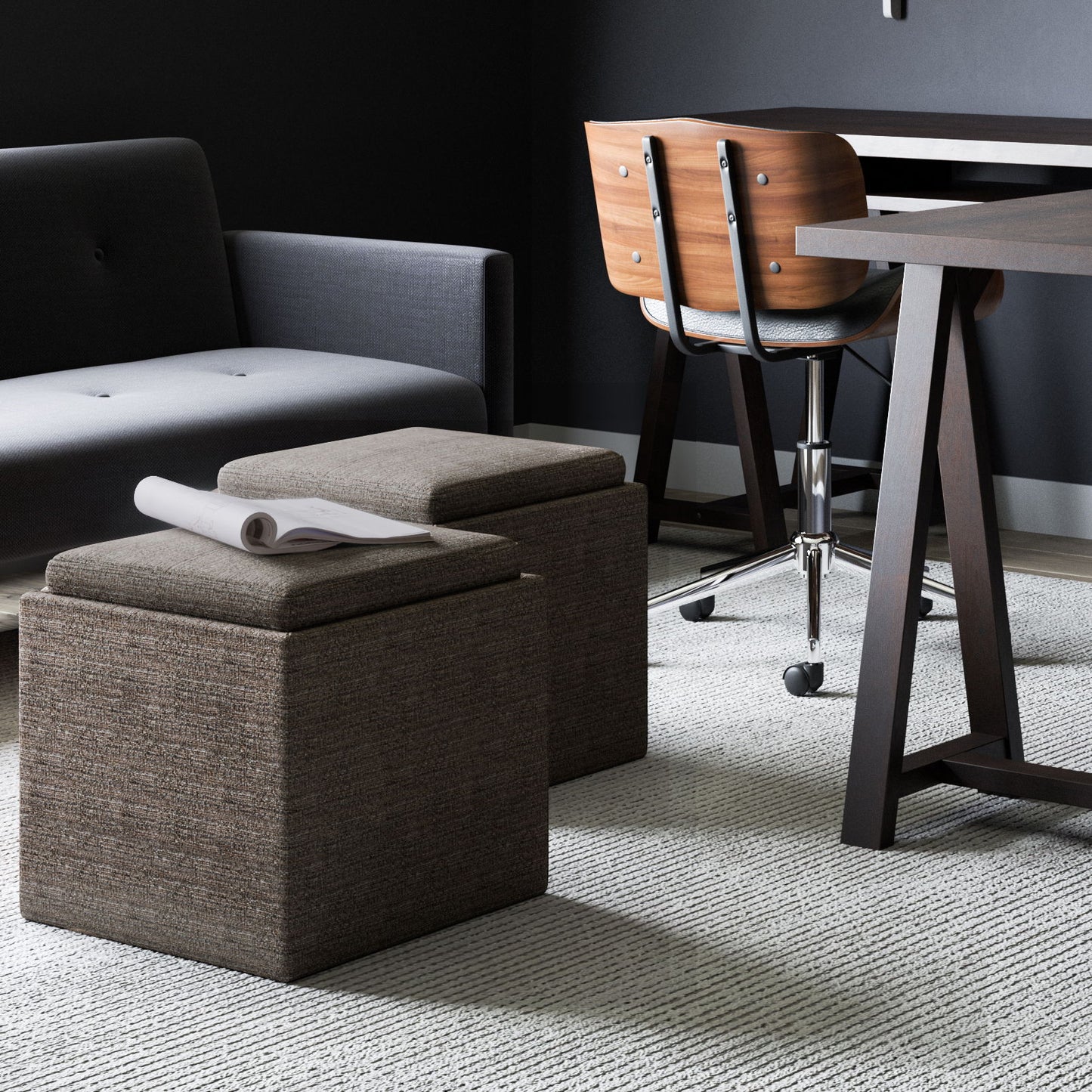 Rockwood - Cube Storage Ottoman With Tray - Mink Brown