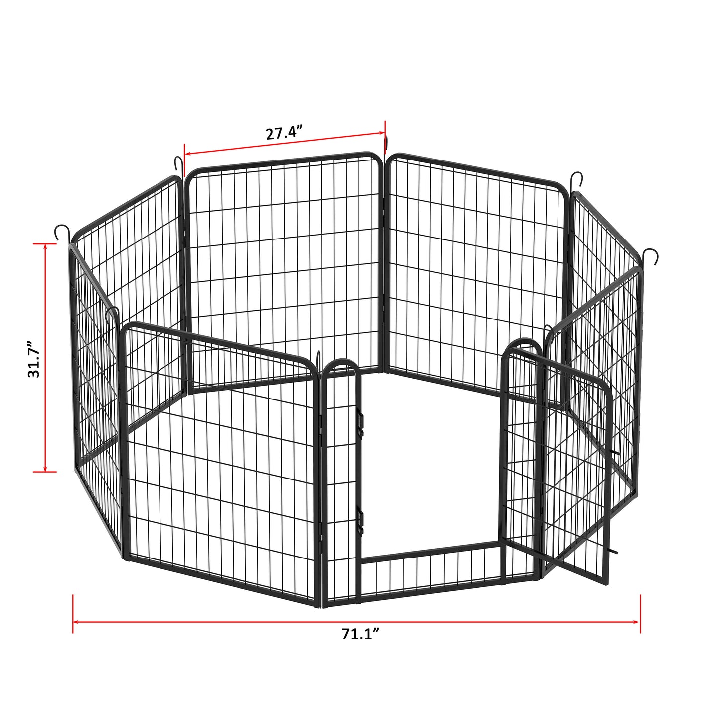 53.94" 8 Panels Heavy Duty Metal Playpen With Door, Dog Fence Pet Exercise Pen For Outdoor, Indoor - Black